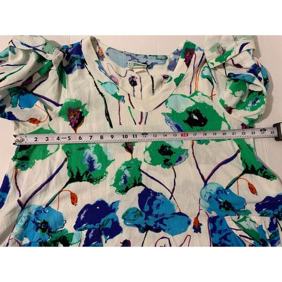 Vintage Women's Gauzy Tunic Shirt Blouse Floral Sheer XL Roll Sleeve Sheer Y2K - Picture 8 of 12